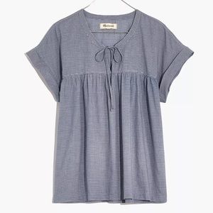 MADEWELL Tie-Front Popover Top in Mini Gingham Check